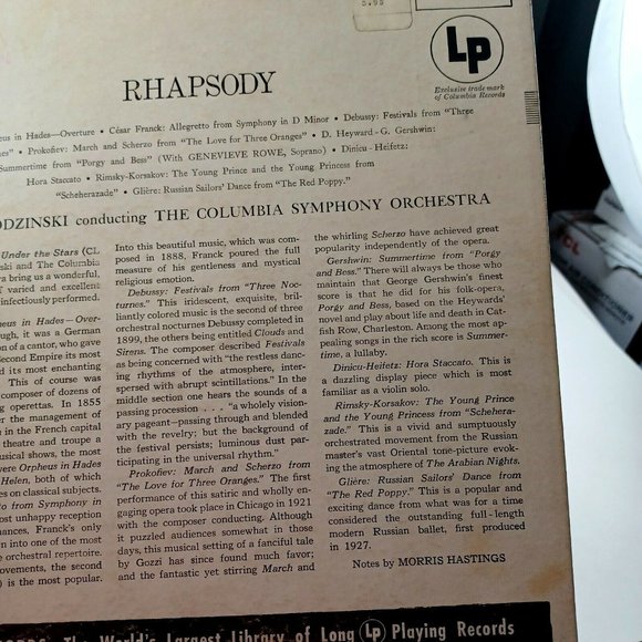 Rhapsody Artur Rodzinski The Columbia Symphony Orchestra 50s *MINOR WEAR - Picture 6 of 14